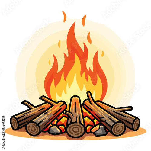 Cartoon Campfire and Firewood Vector Illustration