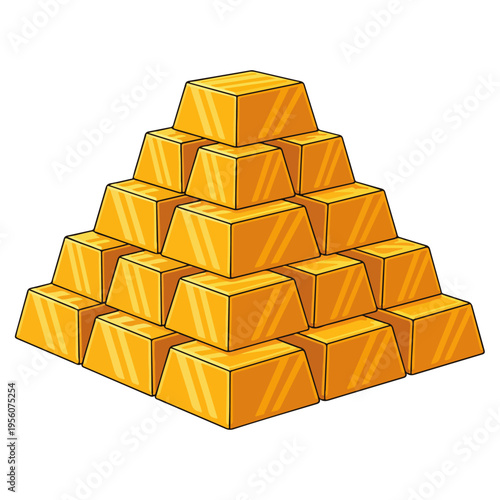 Cartoon Gold Bar Pyramid Vector Illustration Template