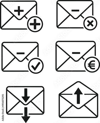 Modern Email Icon Set with Action Symbols for UI Design