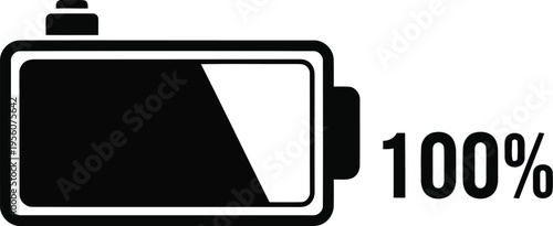 Fully Charged Battery Icon with 100 Percent Level Indicator   Modern Minimalist Design
