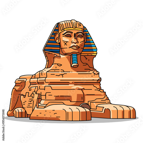 Egyptian Great Sphinx Of Giza Cartoon Flat Vector Illustration