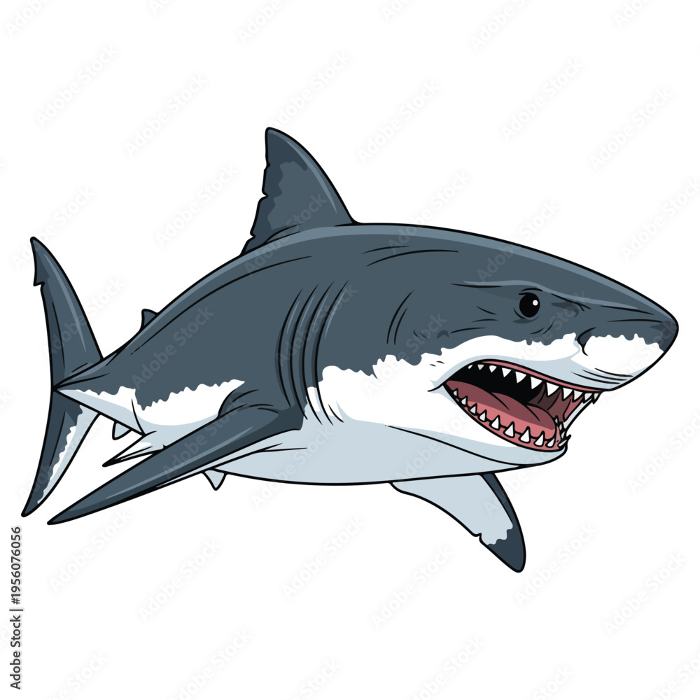 Fototapeta premium Great White Shark Cartoon Vector Illustration