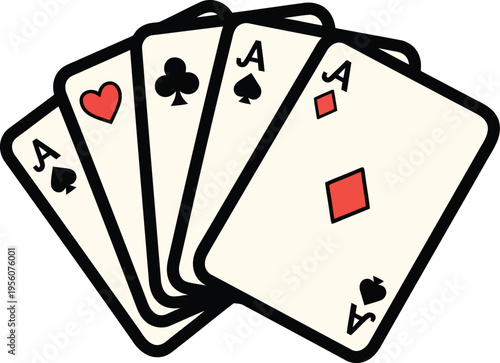 Set of Four Playing Cards: Ace of Spades, King of Hearts, Ace of Diamonds, Ace of Clubs