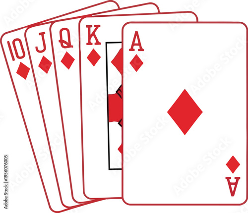 Royal Flush Poker Hand Diamond Suit Playing Cards Vector Illustration