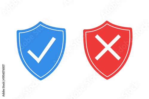 Accepted and unaccepted security. Protection guarantee and safety vector illustration