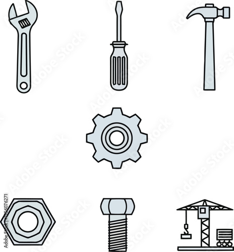 Minimalist Line Icons Set of Construction Tools and Equipment