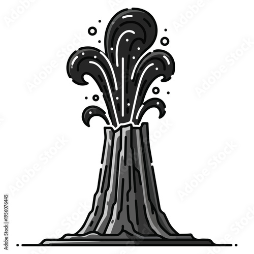 Monochrome Volcanic Eruption Flat Line Art Vector Illustration