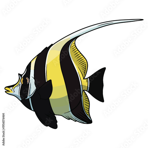 moorish idol tropical fish cartoon vector illustration