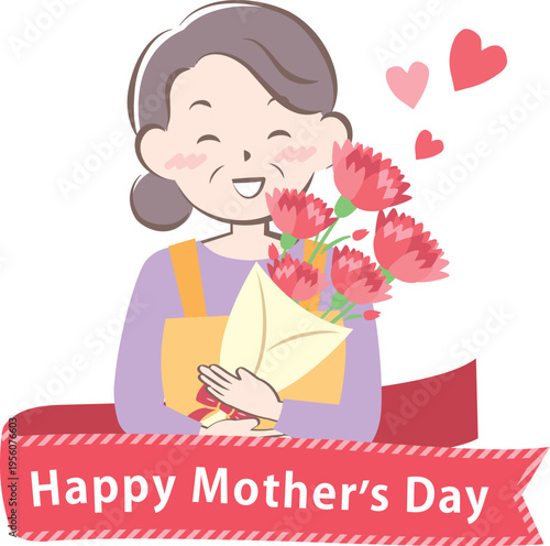 母の日にカーネーションをもらうお母さん　タイトル