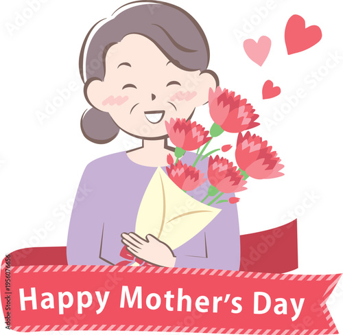 母の日にカーネーションをもらうお母さん　タイトル
