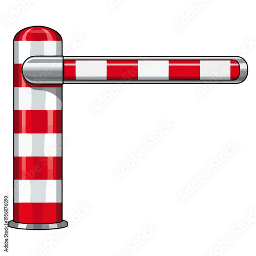 Red White Striped Parking Barrier Boom Gate Cartoon Vector Illustration