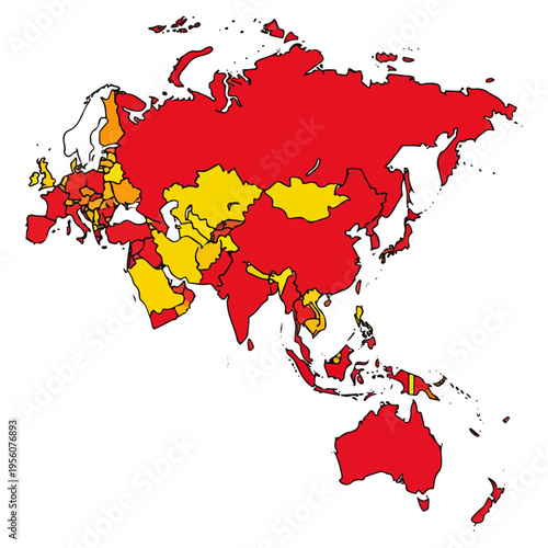 Red Yellow Hand Drawn Asia Pacific World Map Vector Template