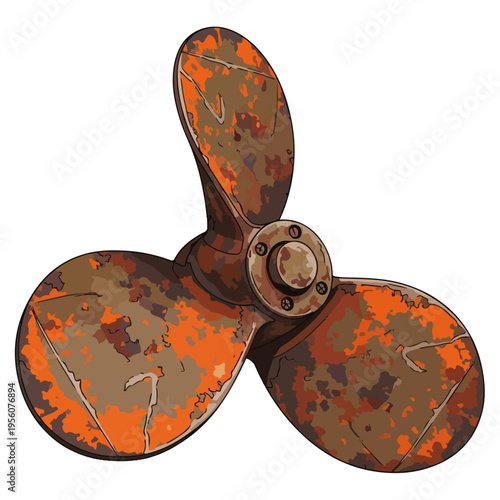 rusted vintage three blade boat propeller vector illustration