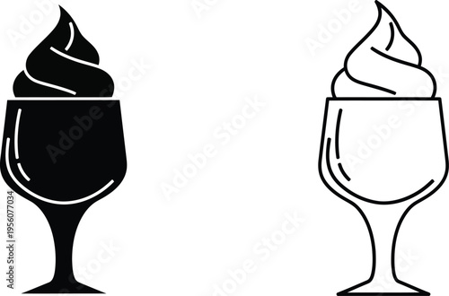 Black and white ice cream wine glasses vector illustration Vector