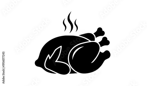 Hot roasted chicken silhouette with steam vector icon for dinner and holiday food themes