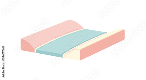 Soft pastel-colored changing mat isolated on white background with a minimalist design, showcasing a comfortable baby accessory with smooth curves and gentle hues