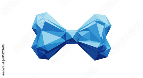 Geometric blue bow-shaped brooch with faceted design, artistically isolated on a white background