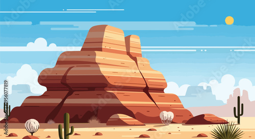 Vibrant vector illustration showcasing majestic desert rock formations under a clear blue sky