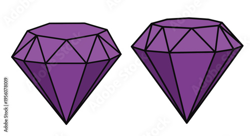Two purple diamond illustrations with distinct perspectives and black outlines