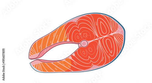 Illustration of a salmon steak with visible muscle fibers and skin