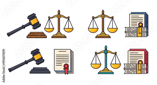 Scales of justice and legal hammers symbolic illustrations of law