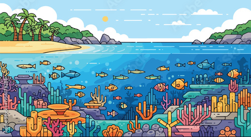 Vibrant tropical underwater world teeming with diverse marine life and colorful coral reefs a sunny coastal ecosystem