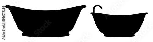 Bathing tub silhouette set with simple black and white outline design featuring bathing tub, spa, relaxation with interior design and wellness