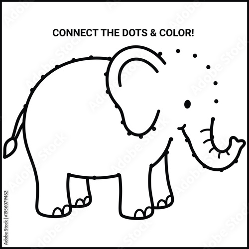 Connect the dots elephant drawing for kids to color and learn  educational activity for children  simple animal illustration  fun game