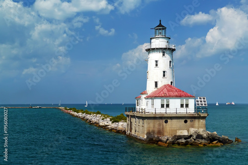 Chicago lighthouse seen from lake Michigan