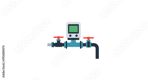 Digital water meter on pipe with valves for measurement