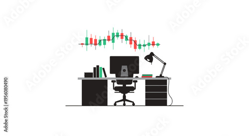 Online Stock Market Trading Desk Setup with Candlestick Chart for Digital Finance Analysis