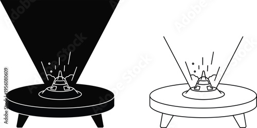 Black and white illustration of two miniature volcanic eruptions Vector