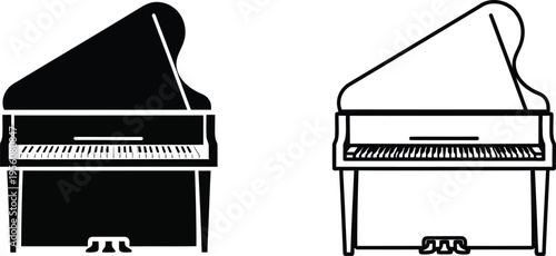 Piano grand music instrument black and white illustration Vector