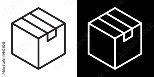Shipping box icon in outline style showing sealed package, representing delivery, logistics, parcel shipment, e commerce orders and supply chain management.