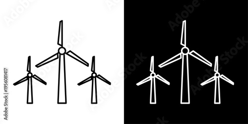 Wind turbine icon in outline style representing renewable energy, green power generation, sustainable electricity and eco friendly technology UI.