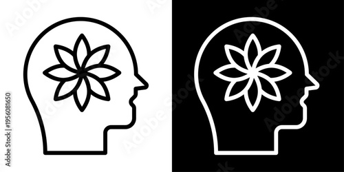 Mind relax icon in outline style representing meditation, mental calmness, stress relief, mindfulness and healthy lifestyle for wellness and health apps.