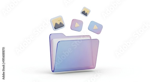 DAM Icon – Digital Media Folder with Photos and Videos, Content Management System, Multimedia Organization Symbol
