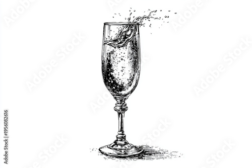 Black and White Vintage Engraving of Cocktail Glass with Liquid Splash Vector