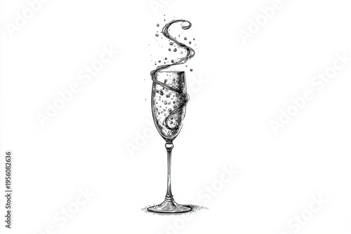 Black and White Vintage Engraving of Cocktail Glass with Liquid Splash Vector