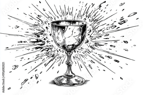 Black and White Vintage Engraving of Cocktail Glass with Liquid Splash Vector