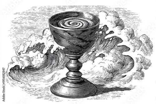 Black and White Vintage Engraving of Cocktail Glass with Liquid Splash Vector