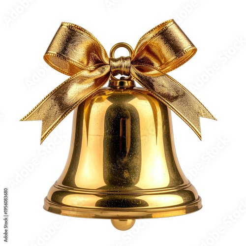 Gleaming golden bell with a matching ribbon tied in a bow