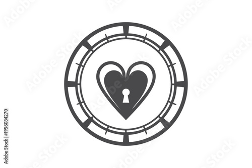 Black and white vector art showing a heart enclosed in a circle with a padlock, symbolizing emotional security and guarded love.