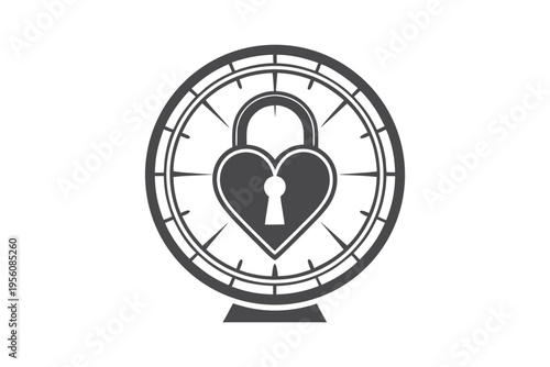Vector design: A heart inside a circle, locked with a padlock, conveying security, commitment, and protected love.
