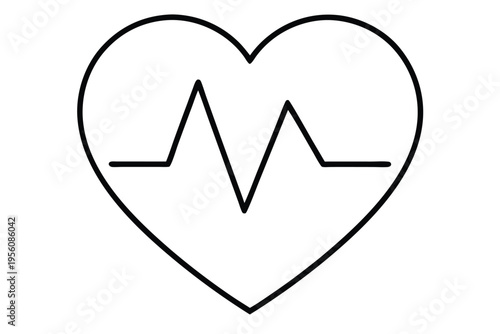 Heartbeat pulse line graphic in vibrant red, symbolizing health and medical monitoring, isolated on a pure white background.