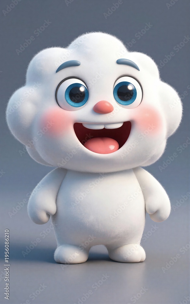 Naklejka premium Cute cloud character with big blue eyes and a joyful smiling