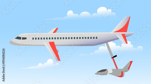 How airplanes refuel in the air vector illustration, aircraft are refueled in the air by small aircraft, transportation industry