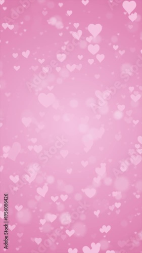 Pink Heart Bokeh Light Vertical Background with Floating Particles Romantic Soft Glow Loop | Ultra HD 4k