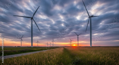 Wallpaper Mural Wind turbines in a field at sunset with cloudy sky Torontodigital.ca