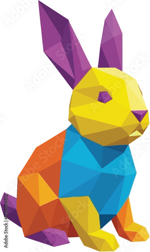 A colorful lowpoly rabbit with purple ears
